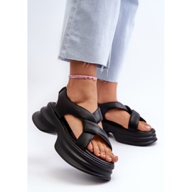 Sandales en cuir à semelle épaisse pour femmes, noires, GOE NN2N4106 le noir 5