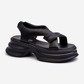 Sandales en cuir à semelle épaisse pour femmes, noires, GOE NN2N4106 le noir 3