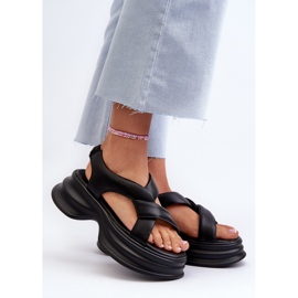 Sandales en cuir à semelle épaisse pour femmes, noires, GOE NN2N4106 le noir 4