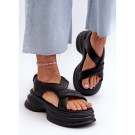 Sandales en cuir à semelle épaisse pour femmes, noires, GOE NN2N4106 le noir 7