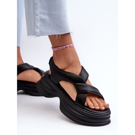 Sandales en cuir à semelle épaisse pour femmes, noires, GOE NN2N4106 le noir 8