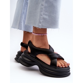 Sandales en cuir à semelle épaisse pour femmes, noires, GOE NN2N4106 le noir 10