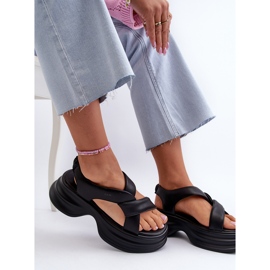 Sandales en cuir à semelle épaisse pour femmes, noires, GOE NN2N4106 2