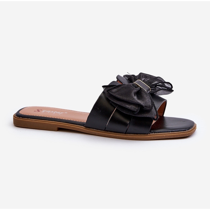 Tongs plates avec nœud pour femme, noir Balinda 1