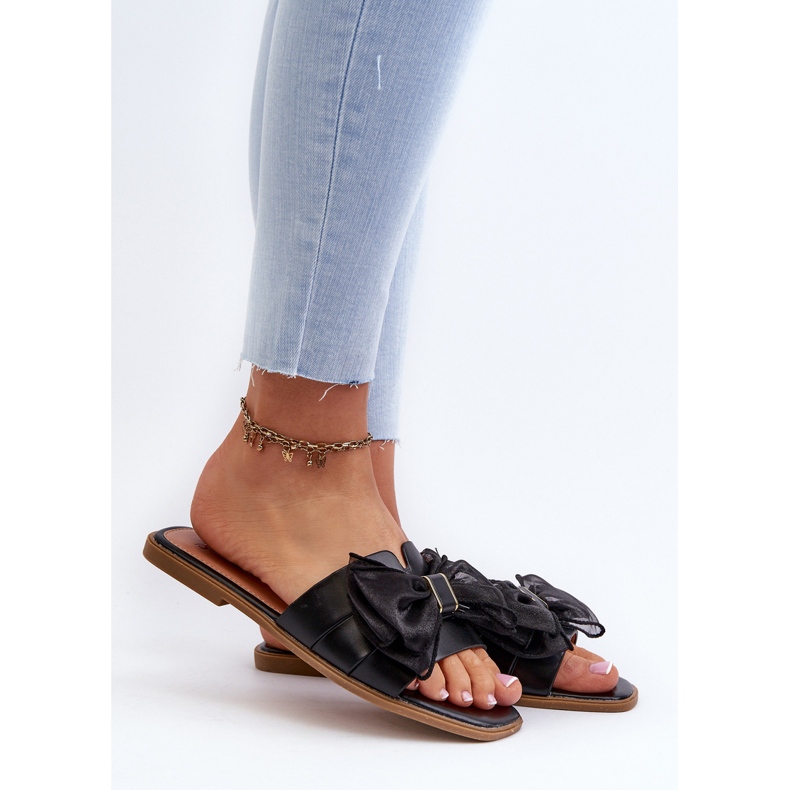 Tongs plates avec nœud pour femme, noir Balinda 2