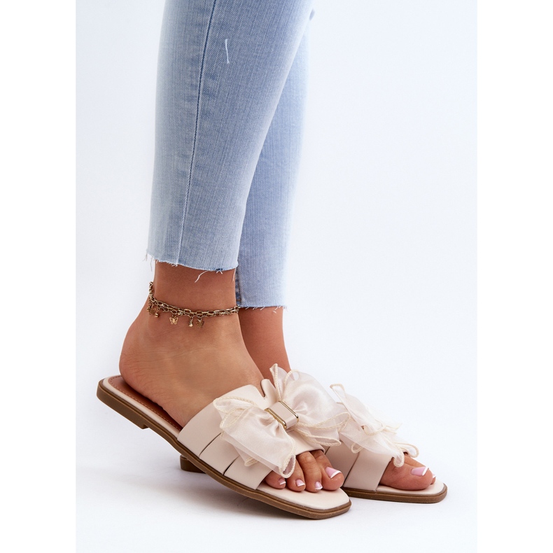 Tongs plates avec nœud pour femme, beige Balinda 2