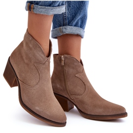 S.Barski Bottes de cowboy en daim avec fermeture éclair D&amp;A SN622-29 Beige foncé 4