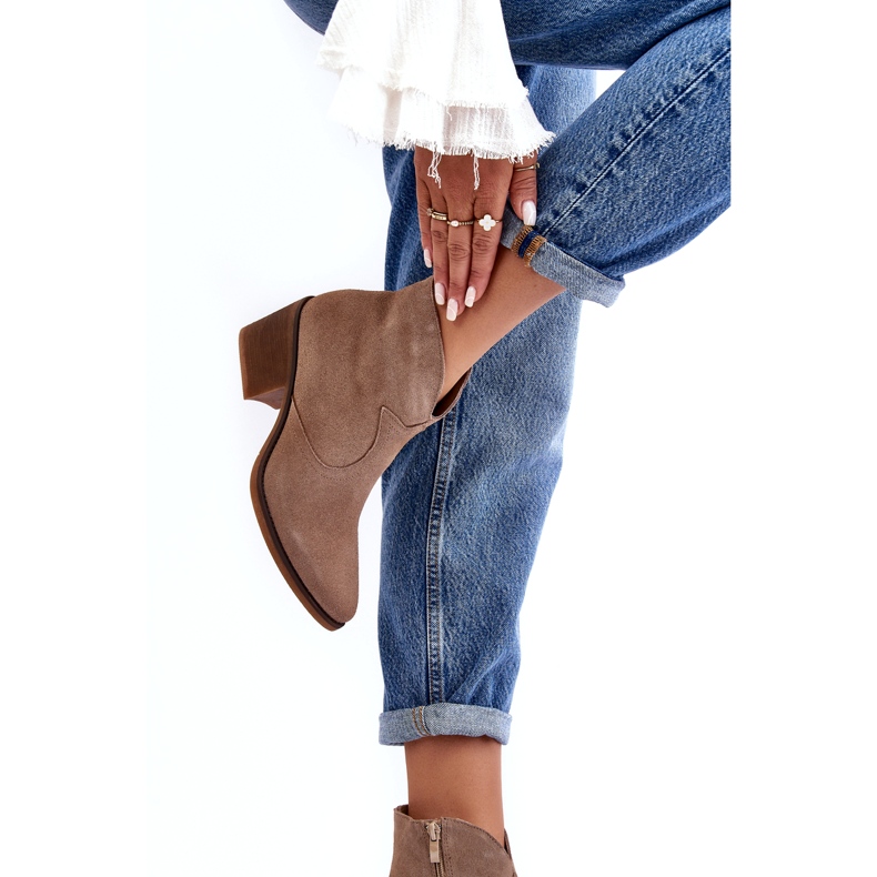 S.Barski Bottes de cowboy en daim avec fermeture éclair D&amp;A SN622-29 Beige foncé 2