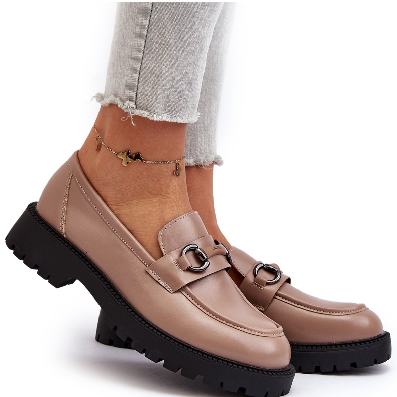 Vinceza Mocassins pour femmes en cuir écologique beige avec décoration 5