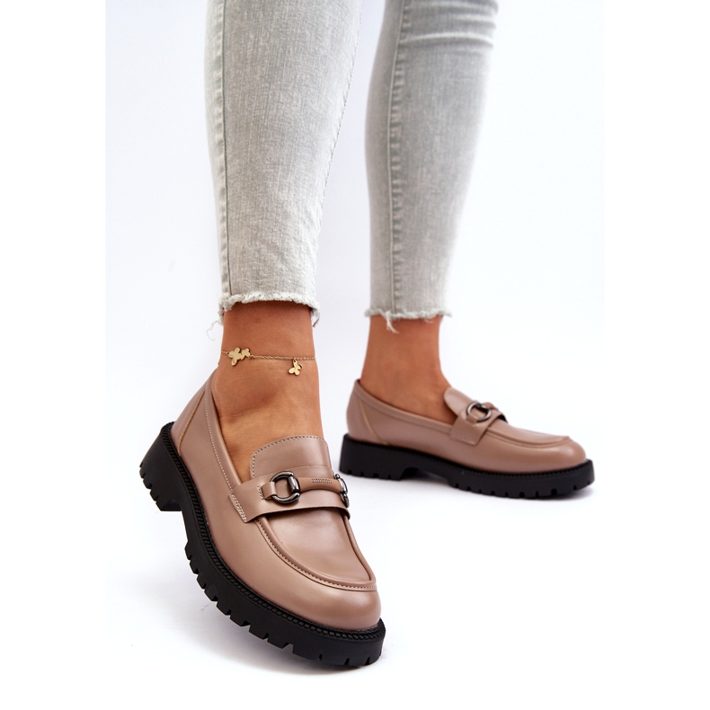Vinceza Mocassins pour femmes en cuir écologique beige avec décoration 3