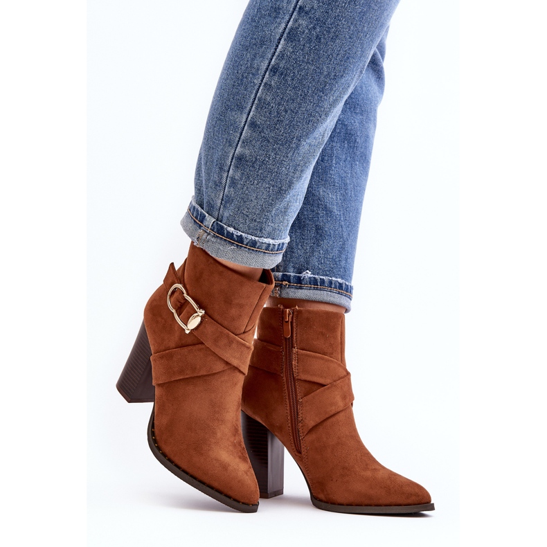 Bottines en daim sur talon haut avec boucle Camel Eftane brun 1