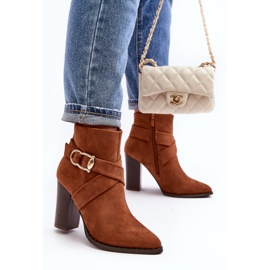 Bottines en daim sur talon haut avec boucle Camel Eftane brun 2