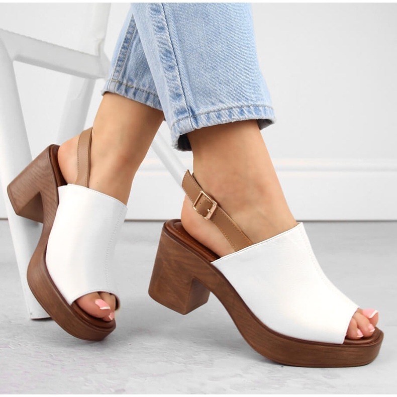 M. DASZYŃSKI Sandales pour femmes à talon haut et plateforme, blanc M.Daszyński MR23117-4 blanche 1