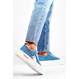 Baskets en jean pour femmes à la mode avec une semelle plateforme épaisse bleu 2