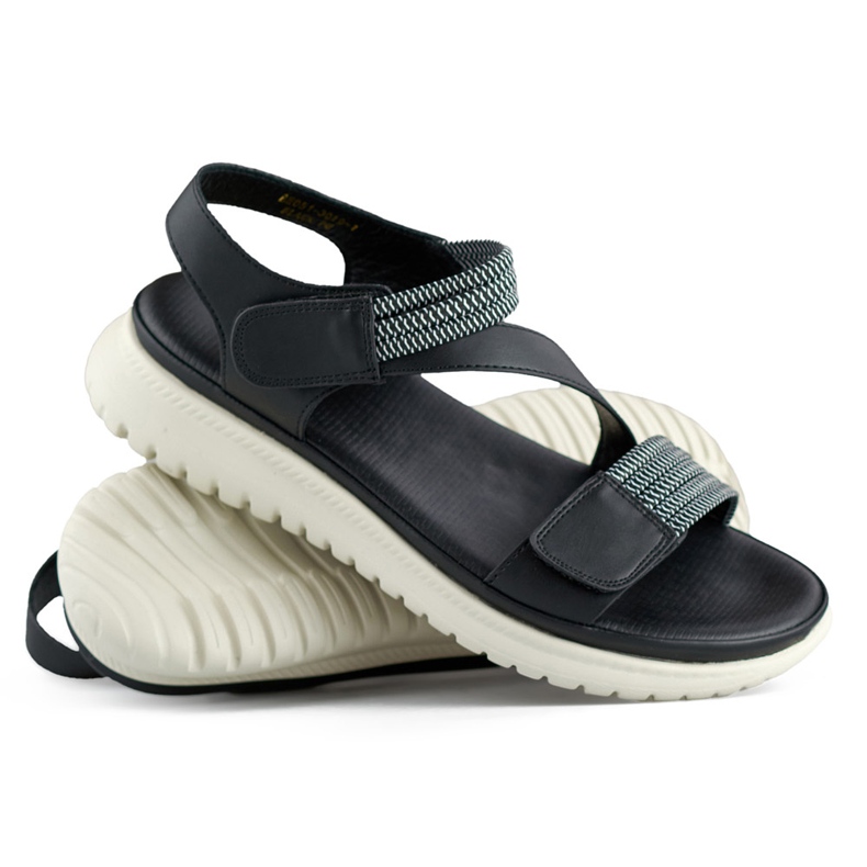 Sandales noires confortables pour femmes avec bande élastique et fermeture velcro le noir 1 Sandales noires confortables pour femmes avec bande élastique et fermeture velcro le noir 1