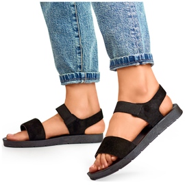 Sandales en daim noir avec élastique et semelle plate le noir 4