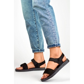 Sandales en daim noir avec élastique et semelle plate le noir 3