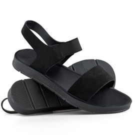 Sandales en daim noir avec élastique et semelle plate le noir 1