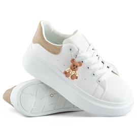 Chaussures de sport blanches à semelle épaisse et ours en peluche beige 1 Chaussures de sport blanches à semelle épaisse et ours en peluche beige 1