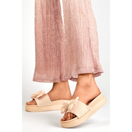 Chaussons femme beiges avec noeud sur semelle épaisse 2