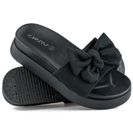 Chaussons femme noirs avec noeud sur semelle épaisse 1