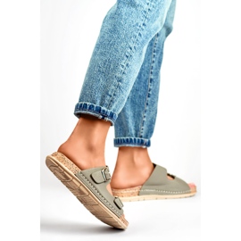 Tongs confortables pour femmes grises avec deux boucles et une semelle intérieure en cuir 2