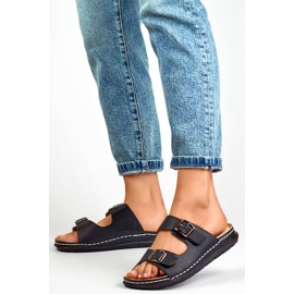 Tongs confortables noires pour femmes avec deux boucles et semelle intérieure en cuir le noir 3