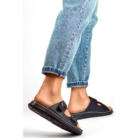 Tongs confortables noires pour femmes avec deux boucles et semelle intérieure en cuir le noir 2