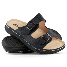 Tongs confortables noires pour femmes avec deux boucles et semelle intérieure en cuir le noir 1