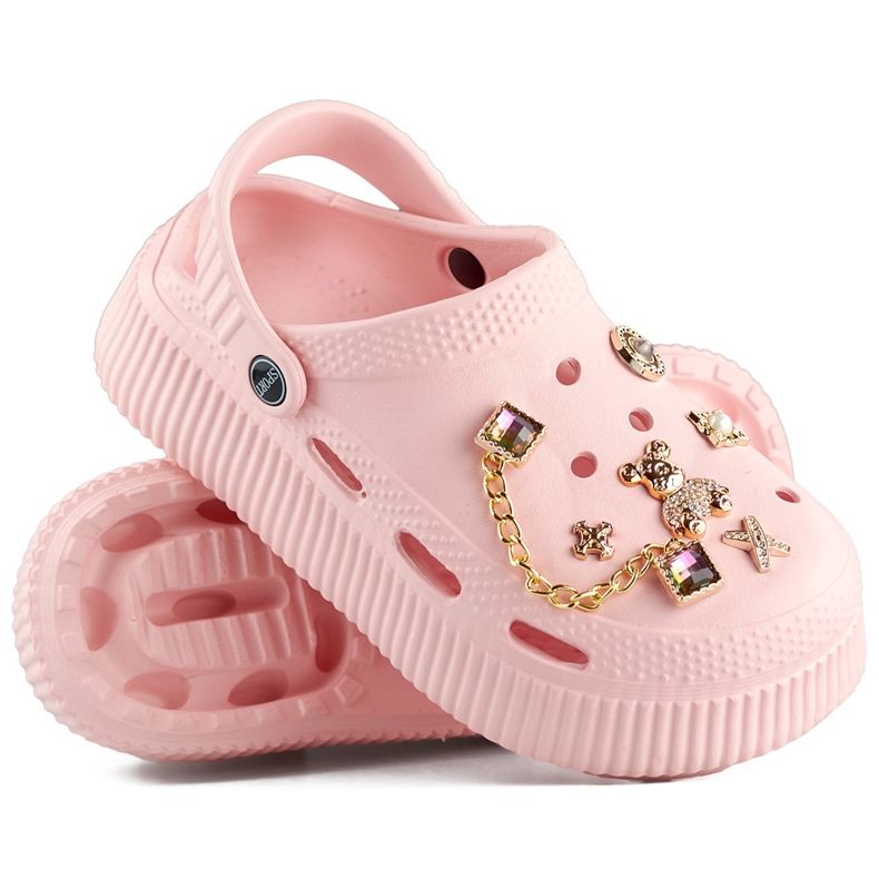 Tongs roses à semelle épaisse et décorations 1