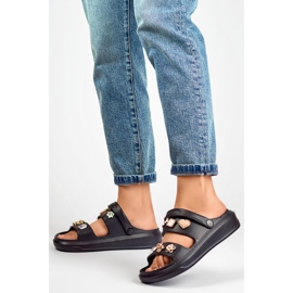 Tongs femme noires légères en caoutchouc avec éléments décoratifs le noir 1