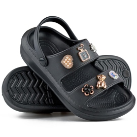 Tongs femme noires légères en caoutchouc avec éléments décoratifs le noir 4