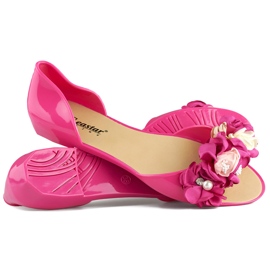 Ballerines ouvertes en caoutchouc roses à fleurs 1