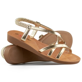 Sandales dorées pour femme à semelle plate d'or 1