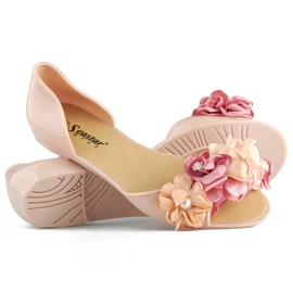 Ballerines ouvertes femme beiges à fleurs 1