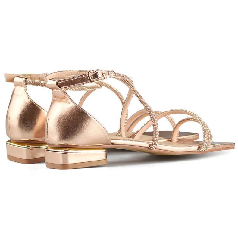 Sandales élégantes à talons bas pour femmes avec zircons cubiques rose 1