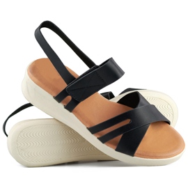 Sandales noires à velcro pour femmes, confortables et compensées basses le noir 1
