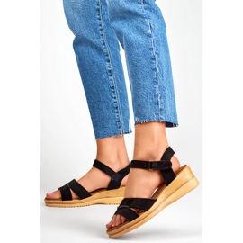 Sandales compensées en daim noir, sandales confortables pour femmes le noir 3