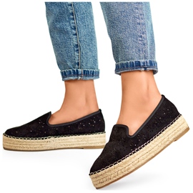 Espadrilles femme noires ajourées à semelle épaisse en daim le noir 4