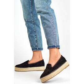 Espadrilles femme noires ajourées à semelle épaisse en daim le noir 2