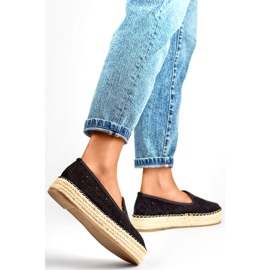Espadrilles femme noires ajourées à semelle épaisse en daim le noir 3