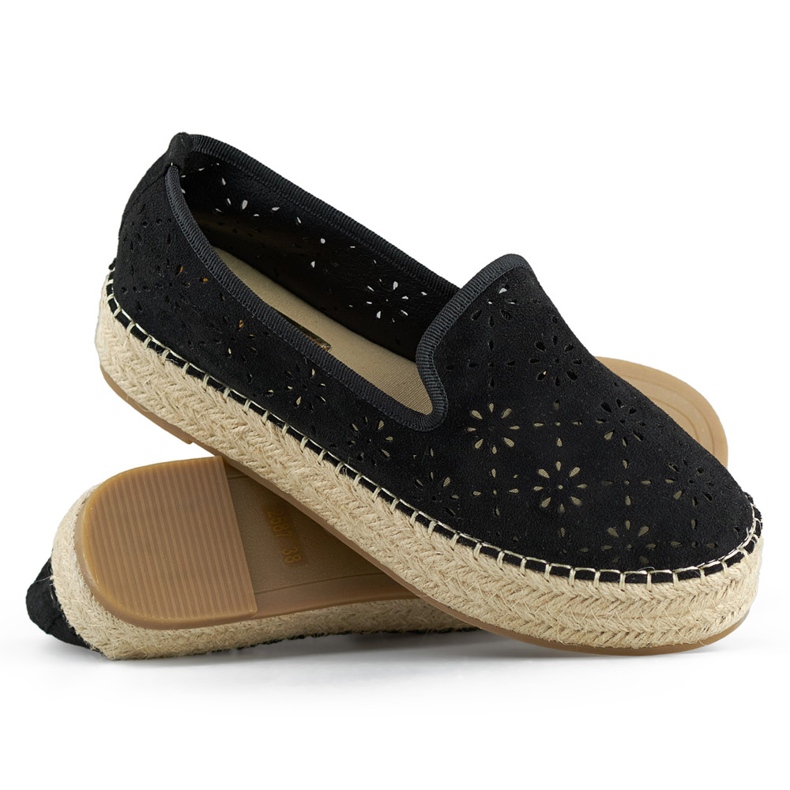 Espadrilles femme noires ajourées à semelle épaisse en daim 1