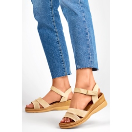 Sandales compensées en daim beige, sandales confortables pour femmes 3