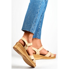Sandales compensées en daim beige, sandales confortables pour femmes 2