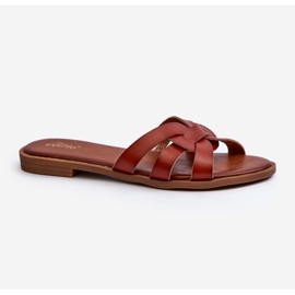 Tongs à talon plat pour femmes en cuir écologique marron Rosalini brun 1