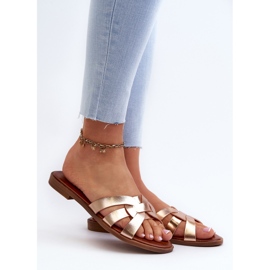 Tongs à talon plat pour femmes en cuir écologique, Golden Rosalini d'or 2