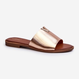 Tongs en Cuir Eco à Talon Plat pour Femme, Doré Maliha 1