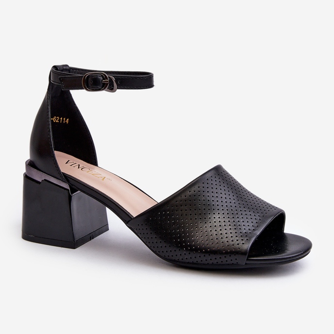 Vinceza Sandales à talons hauts pour femmes en cuir écologique, noir Horissa 1