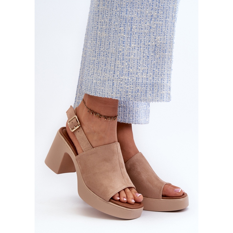 Vinceza Sandales pour femmes en suède écologique avec plateforme et talon haut, Beige Vatle 2