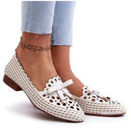 Jezzi Ballerines ajourées avec nœud pour femme, blanches Nestavia 8